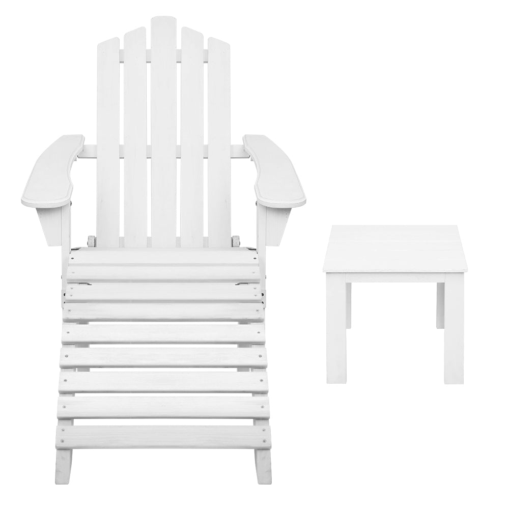 Outdoor Wooden Sun Lounge Beach Chairs Table Setting Wooden - White