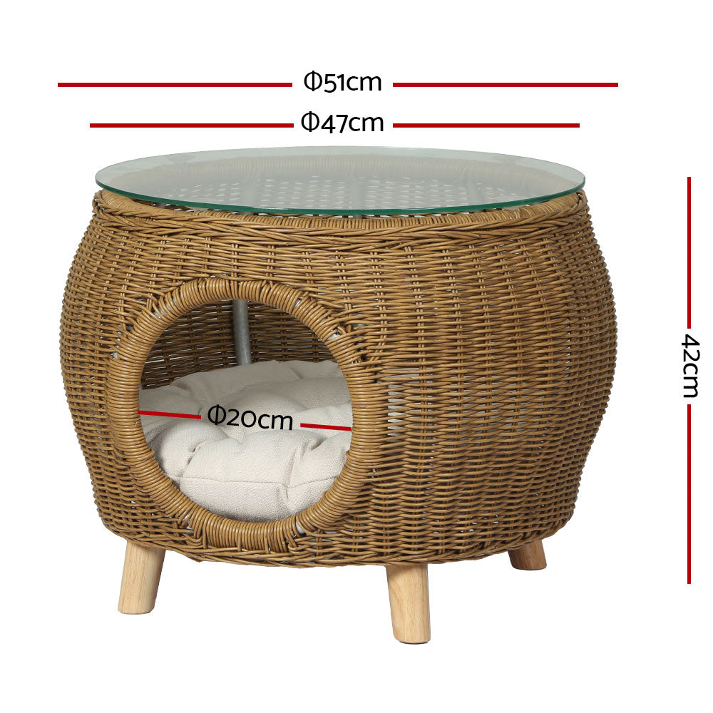 Rattan Side/Coffee Table Pet Bed