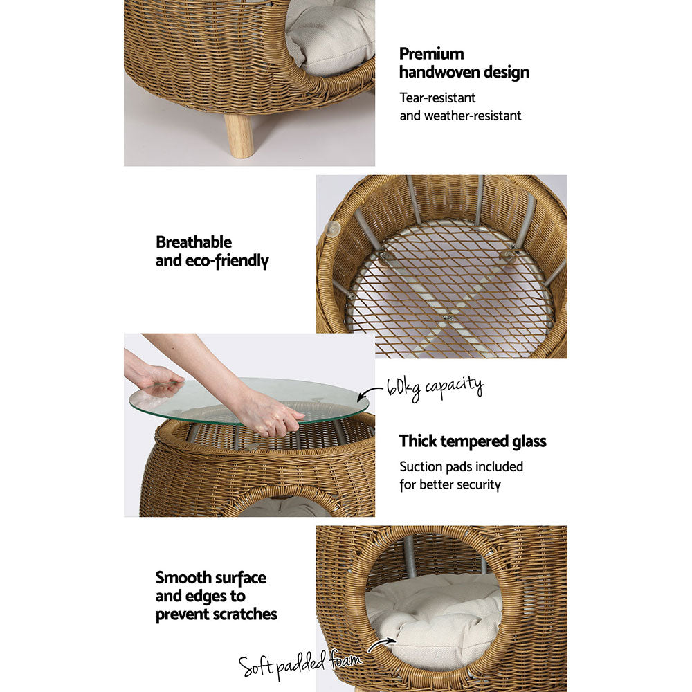 Rattan Side/Coffee Table Pet Bed