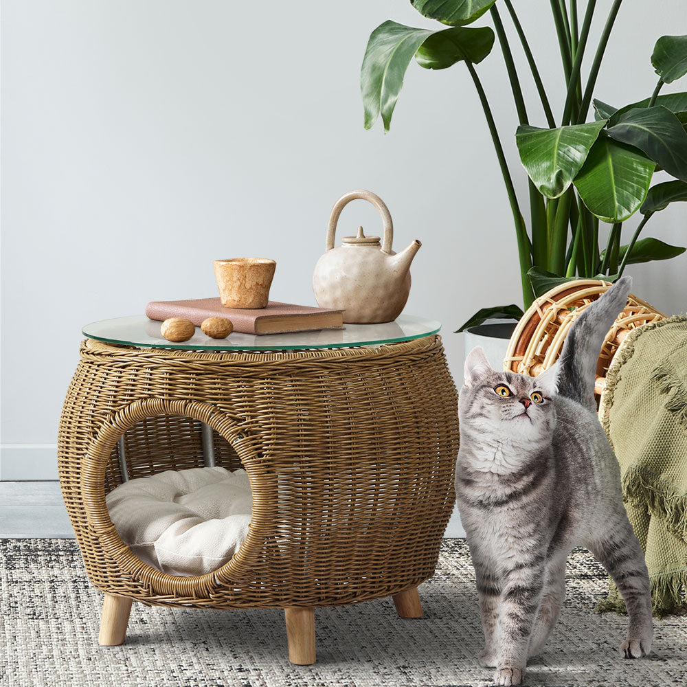 Rattan Side/Coffee Table Pet Bed