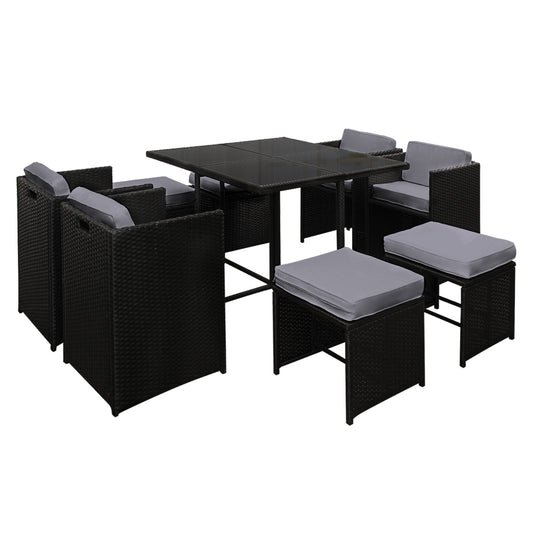 9 PC Outdoor Dining Set - Black