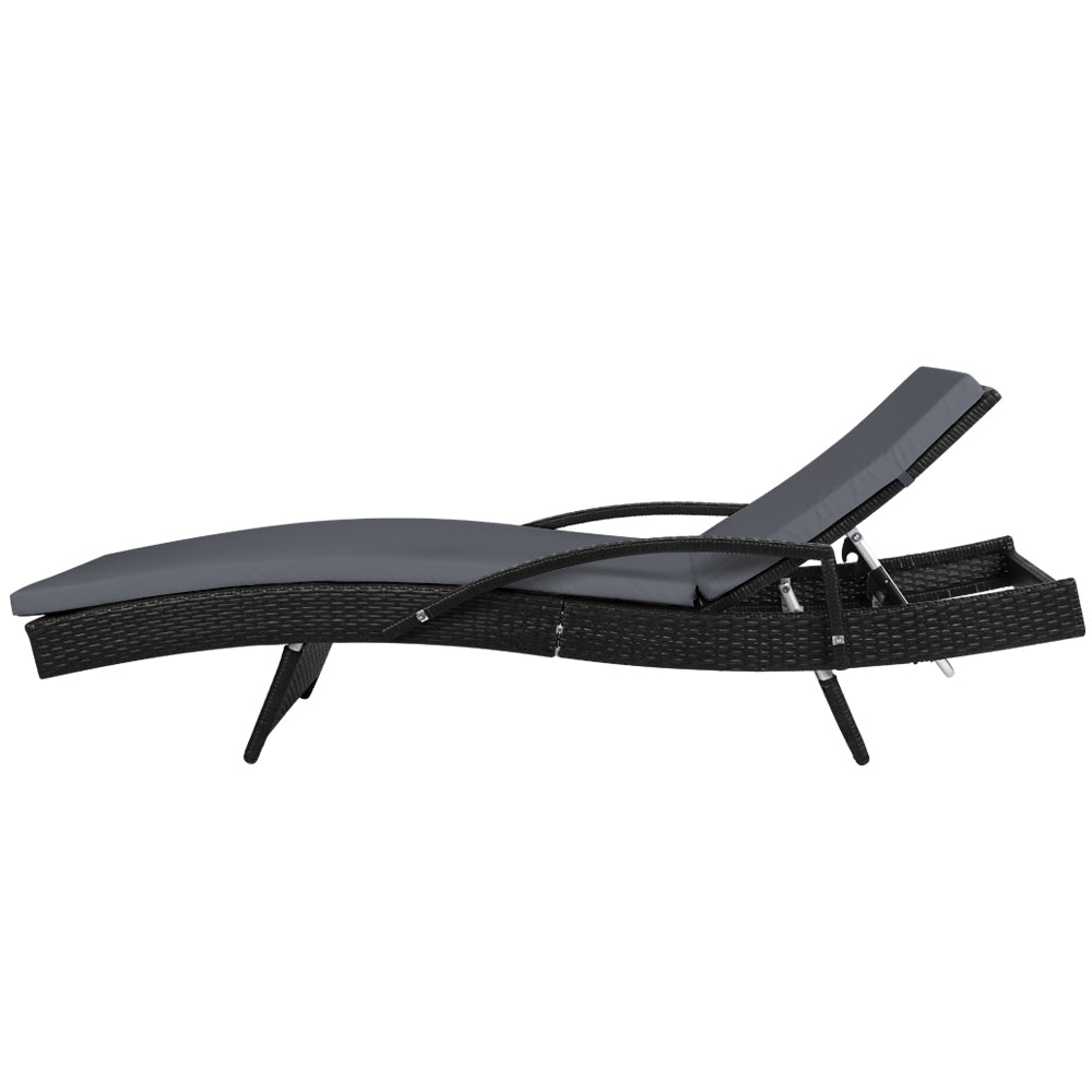 Set of 2 Outdoor Sun Lounge Chair with Cushion - Black