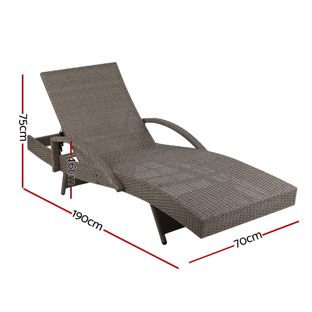 Grey & Beige Set of 2 Outdoor Sun Lounge Chair with Cushion