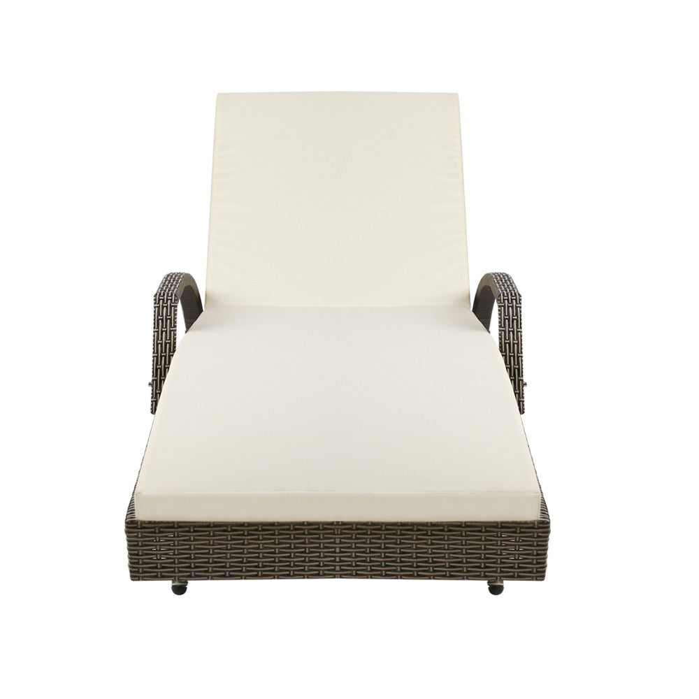 Grey & Beige Set of 2 Outdoor Sun Lounge Chair with Cushion