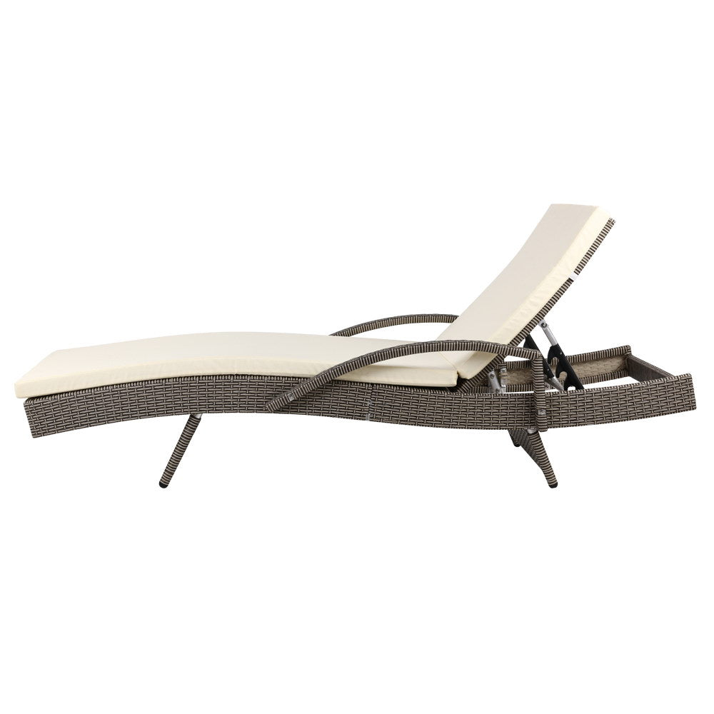 Grey & Beige Set of 2 Outdoor Sun Lounge Chair with Cushion