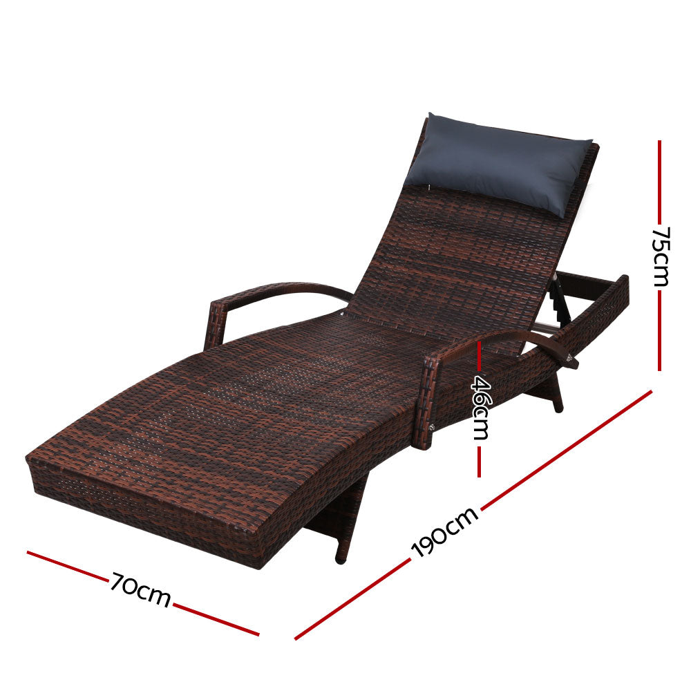 Brown Outdoor Sun Lounge Furniture Day Bed Wicker Pillow Sofa Set