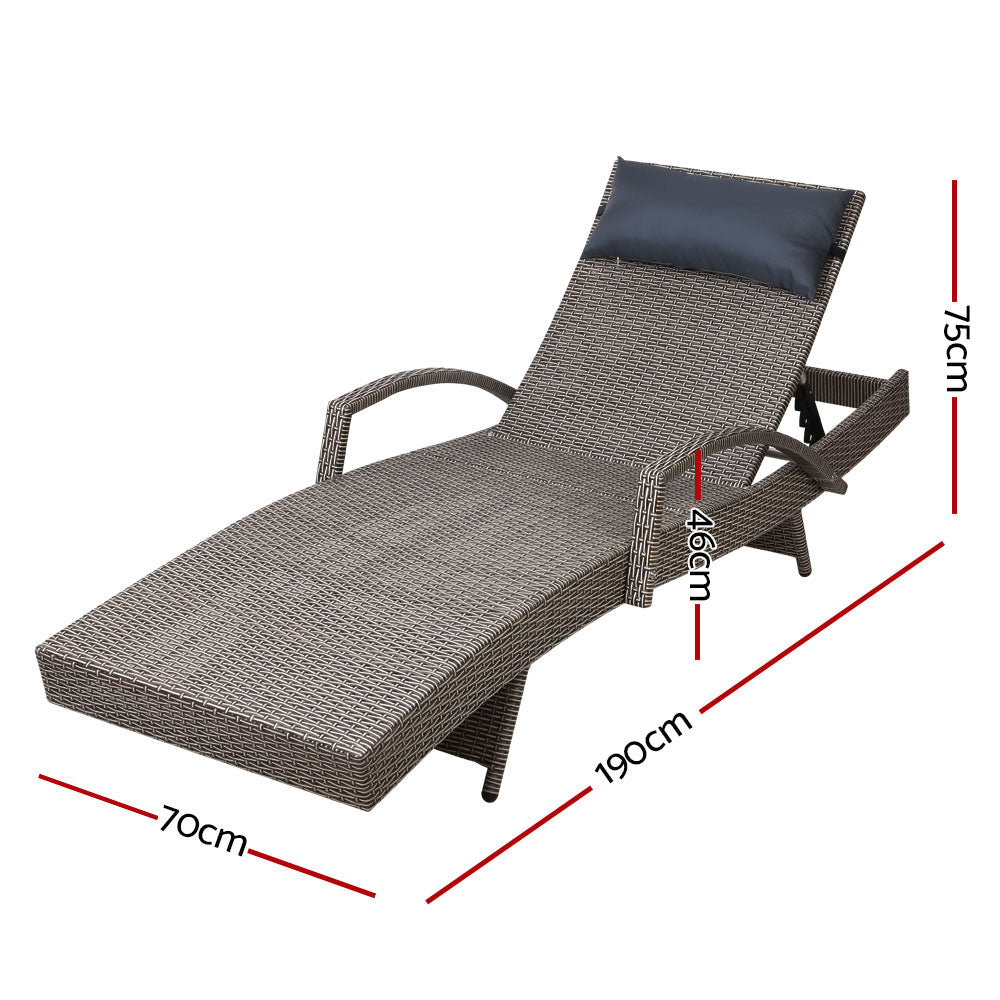 Grey Outdoor Sun Lounge Furniture Day Bed Wicker Pillow Sofa Set