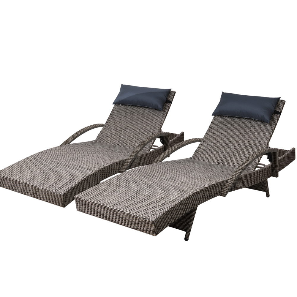 Set of 2 Rattan Sun Lounge Outdoor Furniture 