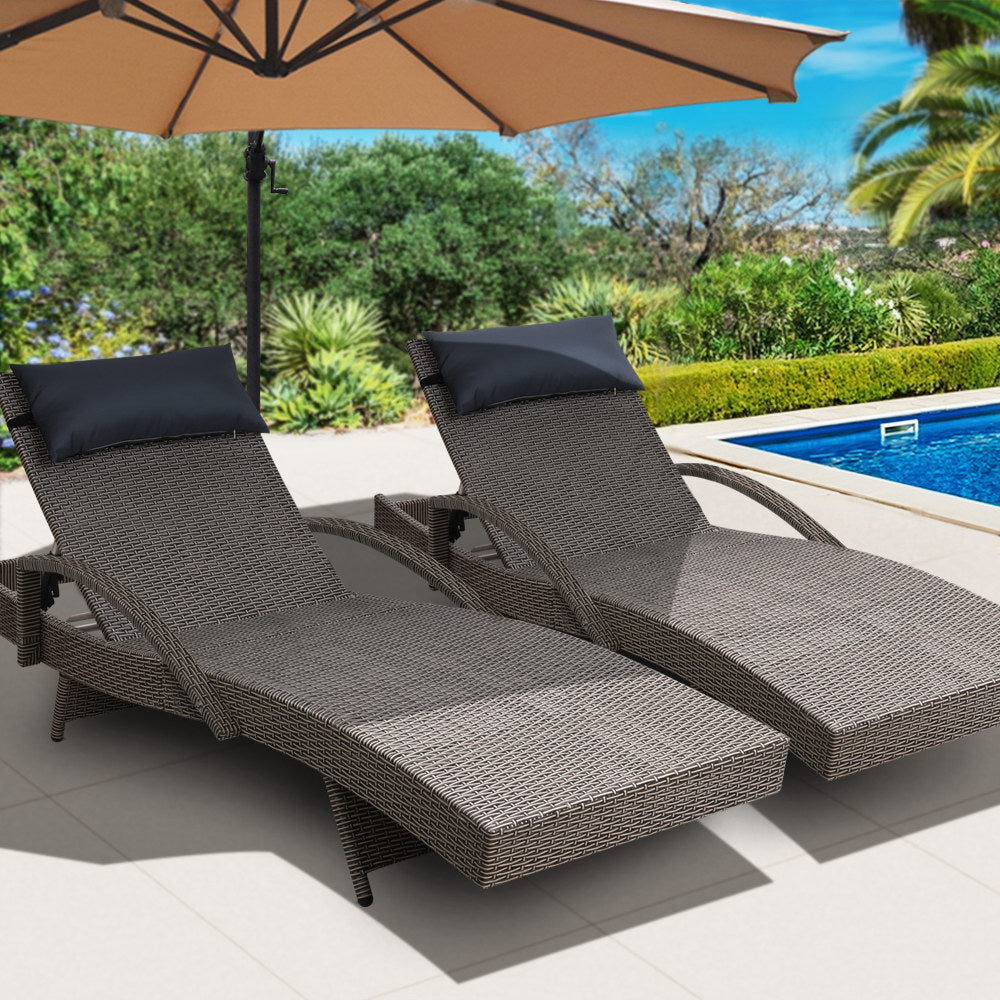 Set of 2 Rattan Sun Lounge Outdoor Furniture 