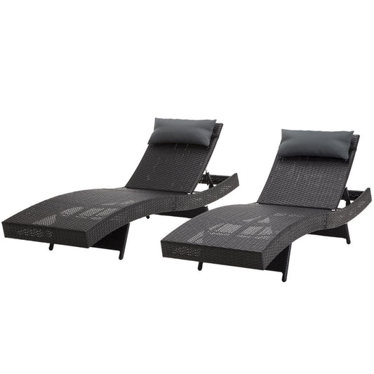 Black Rattan Outdoor Sun Lounge Bed Setting