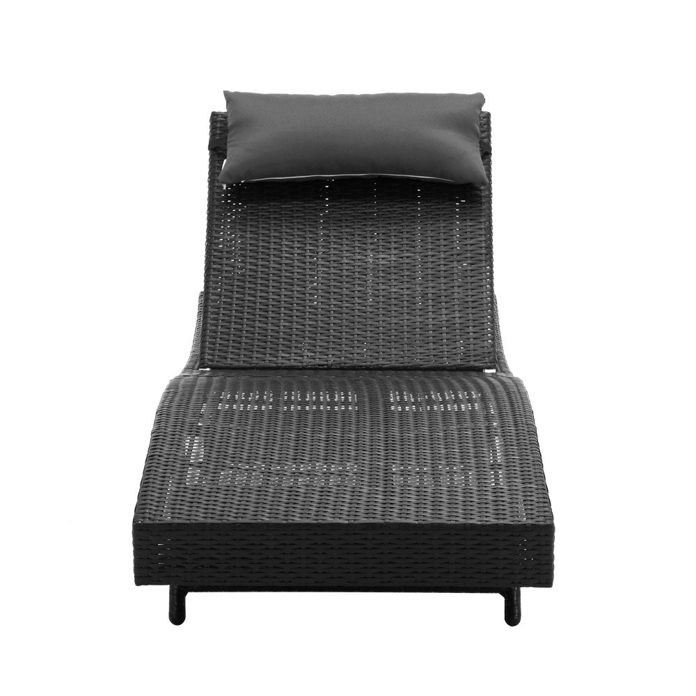 Black Rattan Outdoor Sun Lounge Bed Setting