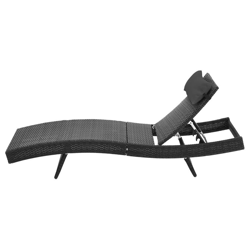 Black Rattan Outdoor Sun Lounge Bed Setting