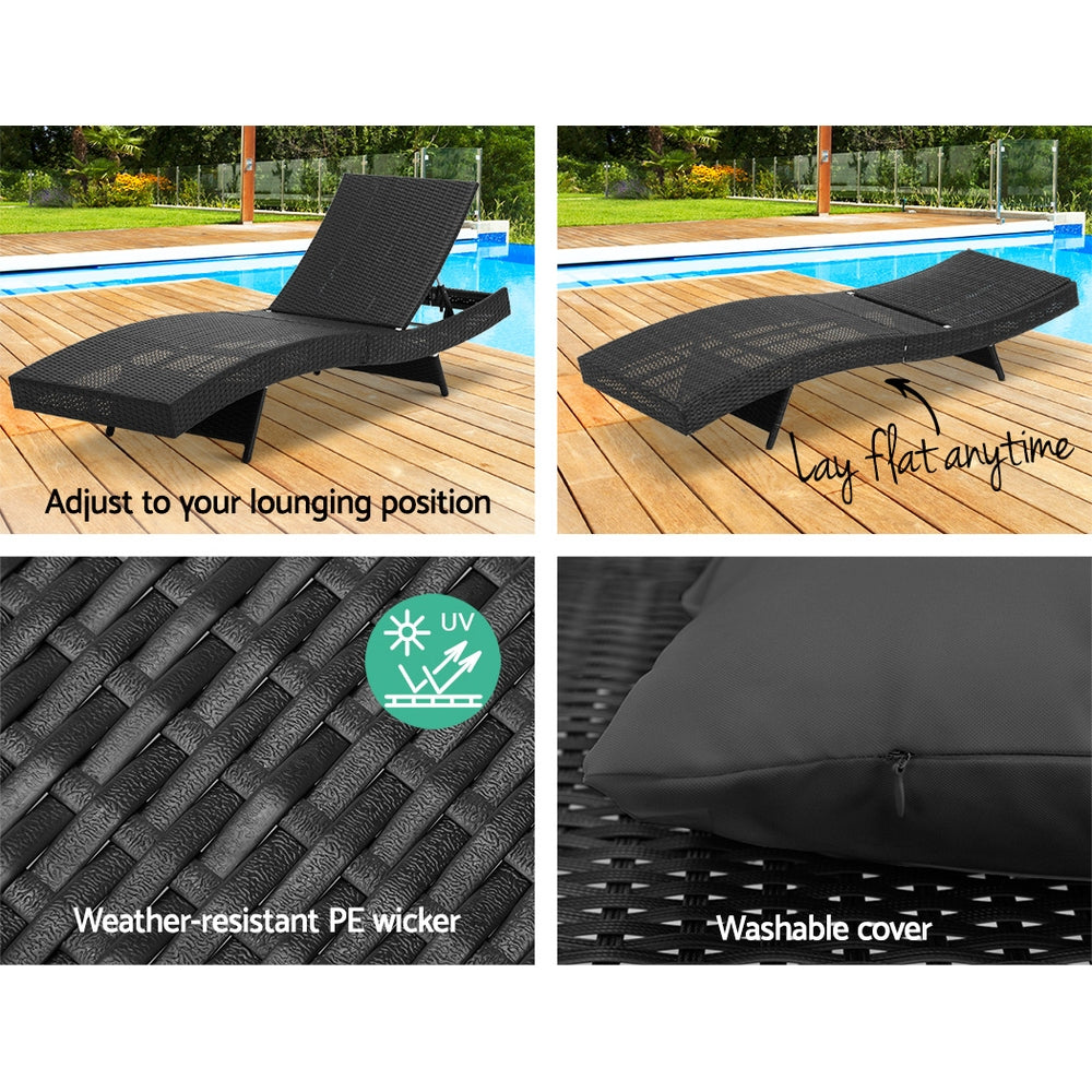 Black Rattan Outdoor Sun Lounge Bed Setting