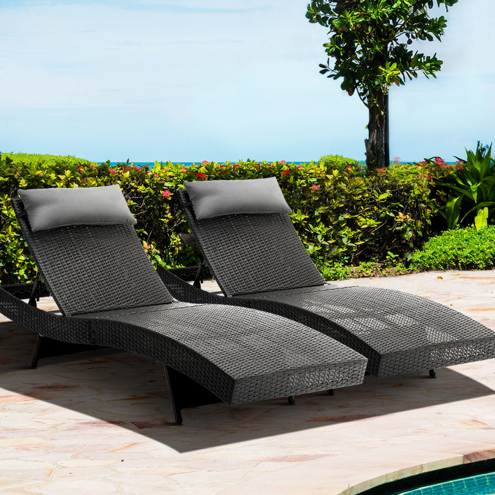 Black Rattan Outdoor Sun Lounge Bed Setting