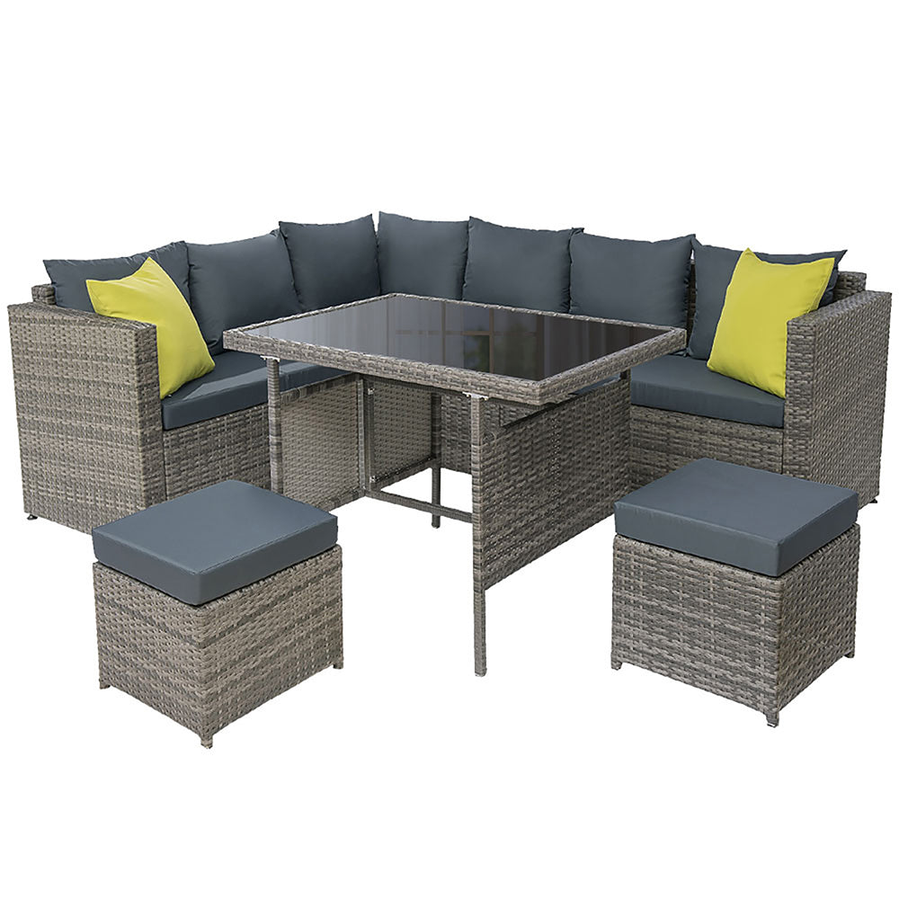 Outdoor Modular Garden Dining Sofa Table & Chair Set - Grey