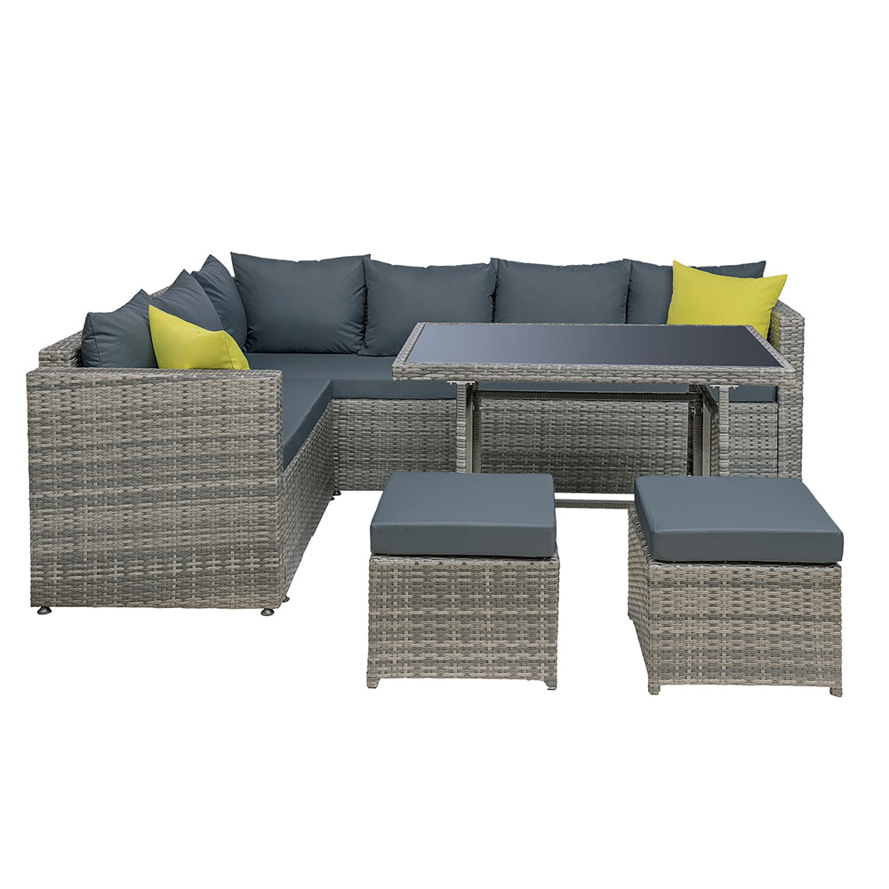 Outdoor Modular Garden Dining Sofa Table & Chair Set - Grey