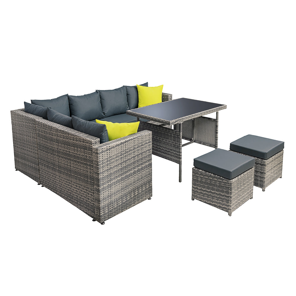 Outdoor Modular Garden Dining Sofa Table & Chair Set - Grey