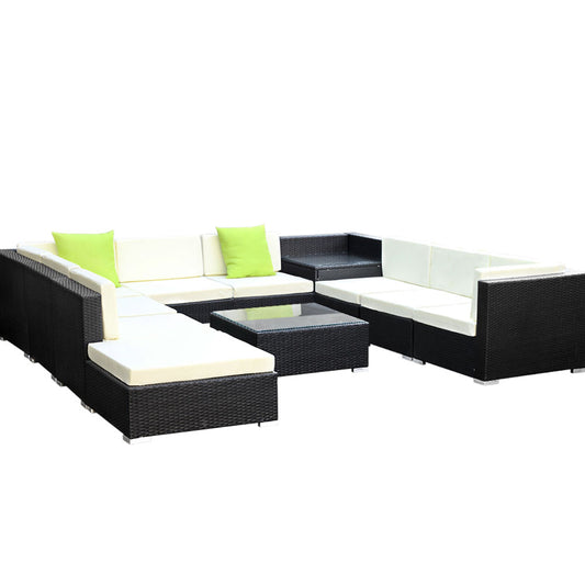 11PC Outdoor Wicker Sofa Set with Storage Cover