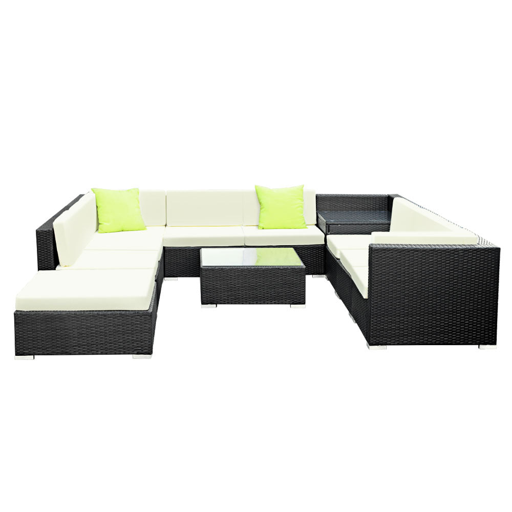 11PC Outdoor Wicker Sofa Set with Storage Cover