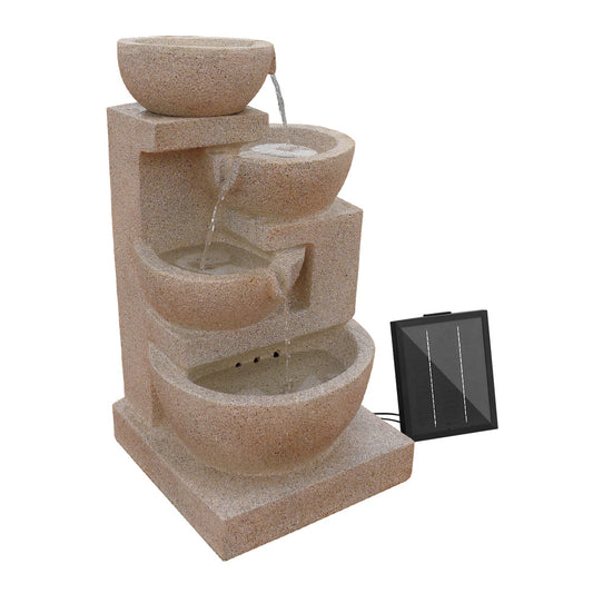 4 Tier Solar Powered Bird Bath with Light - Sand Beige