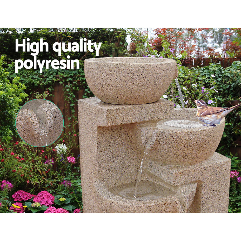 4 Tier Solar Powered Bird Bath with Light - Sand Beige