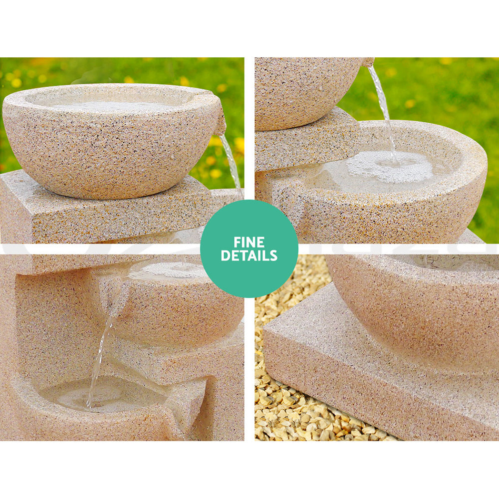 4 Tier Solar Powered Bird Bath with Light - Sand Beige