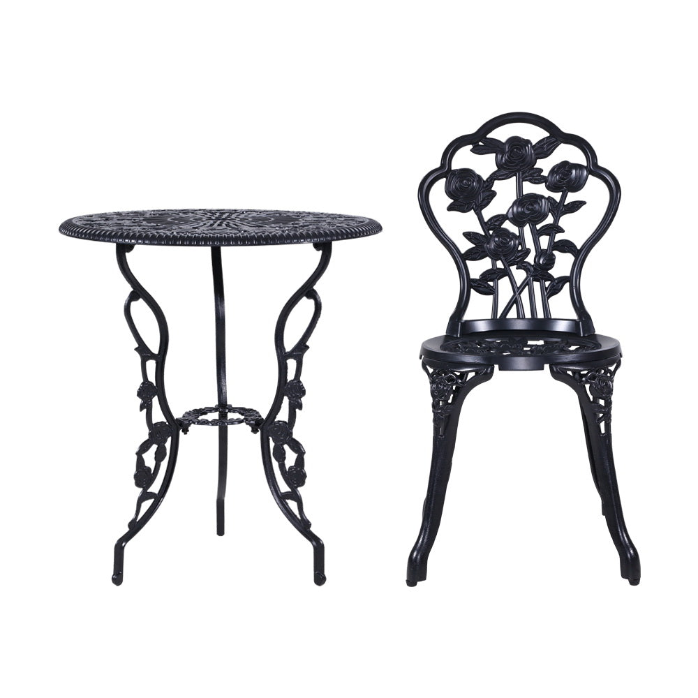 3PC Outdoor Cast Aluminium Bistro Table Chair  Setting B- Black