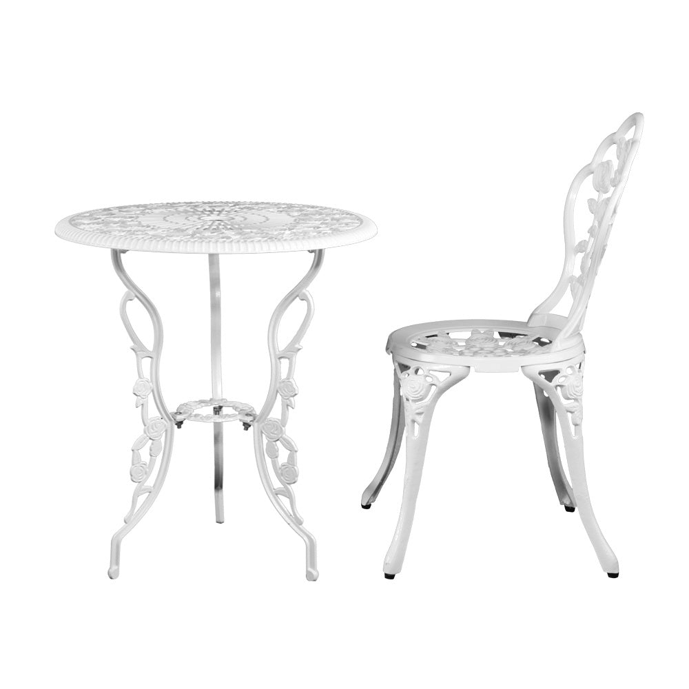 3PC Outdoor Cast Aluminium Bistro Table Chair Setting B - White