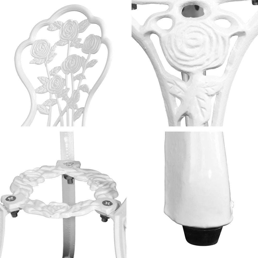 3PC Outdoor Cast Aluminium Bistro Table Chair Setting B - White