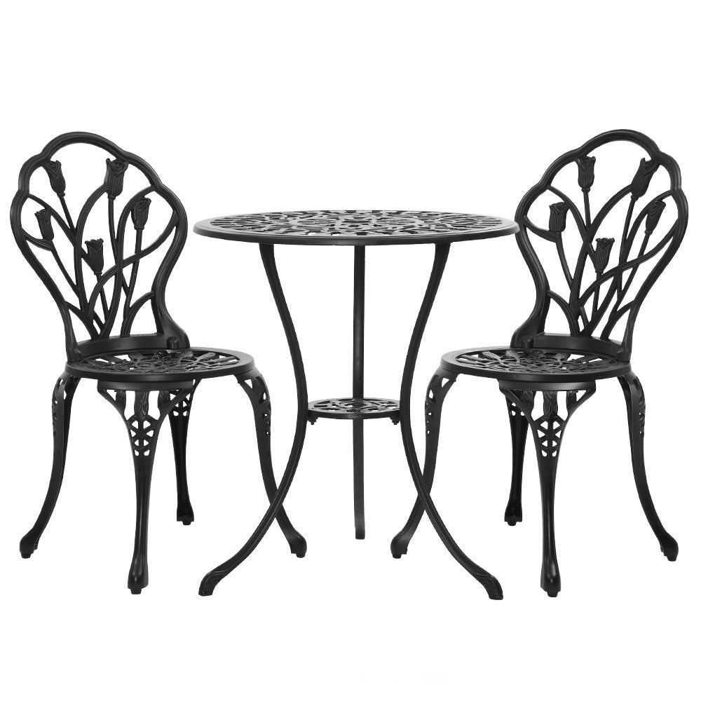 Sorley 3PC Outdoor Bistro Table Chair Setting - Black