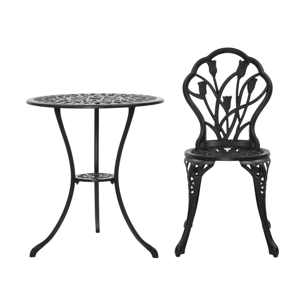 Sorley 3PC Outdoor Bistro Table Chair Setting - Black