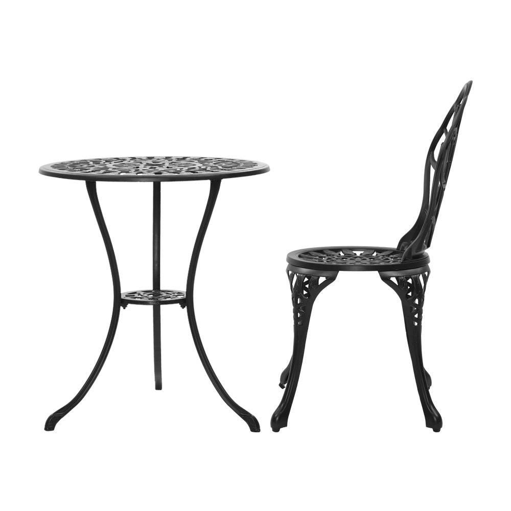 Sorley 3PC Outdoor Bistro Table Chair Setting - Black