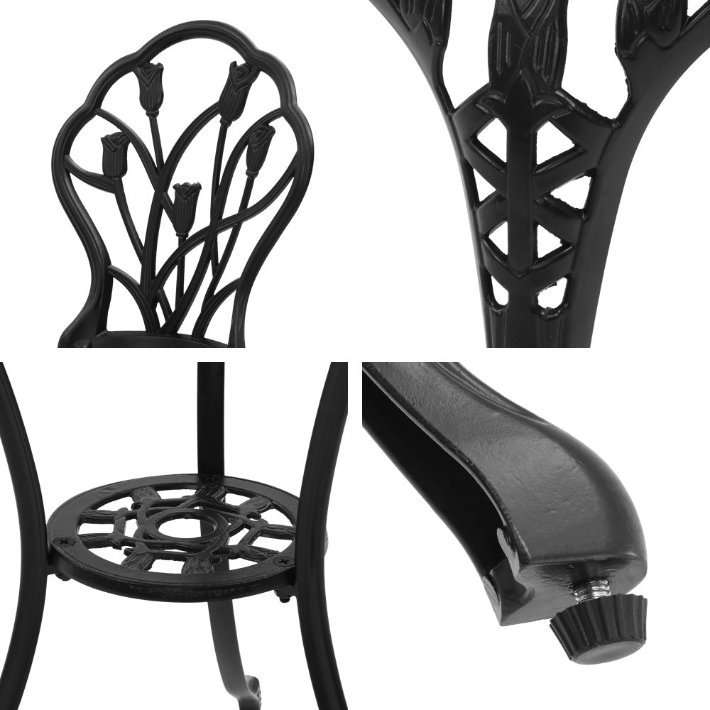 Sorley 3PC Outdoor Bistro Table Chair Setting - Black