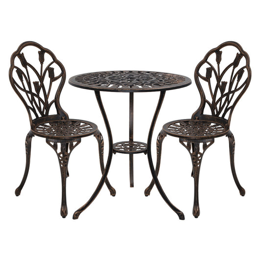 Sorley 3PC Outdoor Bistro Table Chair Setting - Bronze