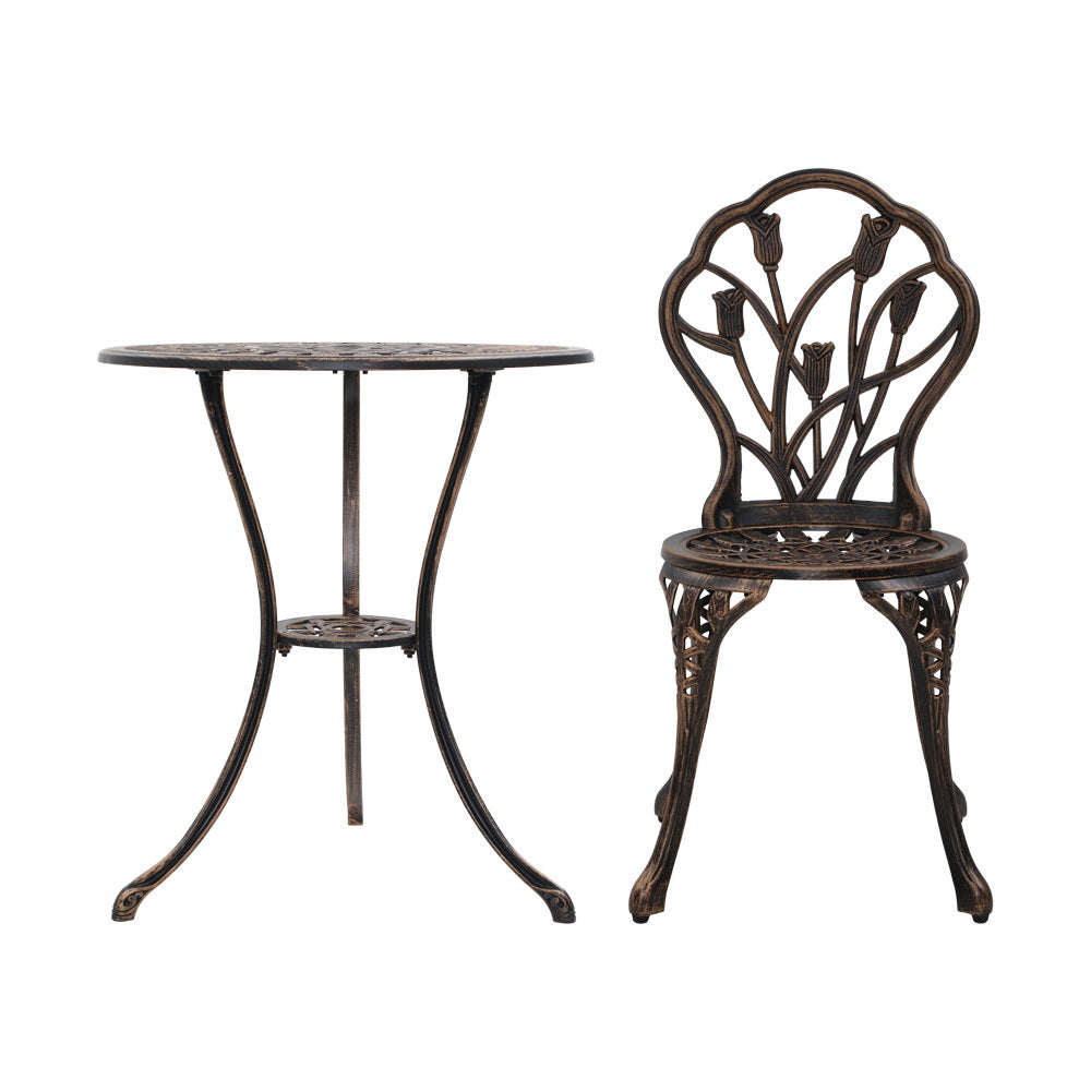 Sorley 3PC Outdoor Bistro Table Chair Setting - Bronze