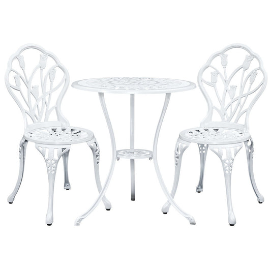 Sorley 3PC Outdoor Bistro Table Chair Setting - White