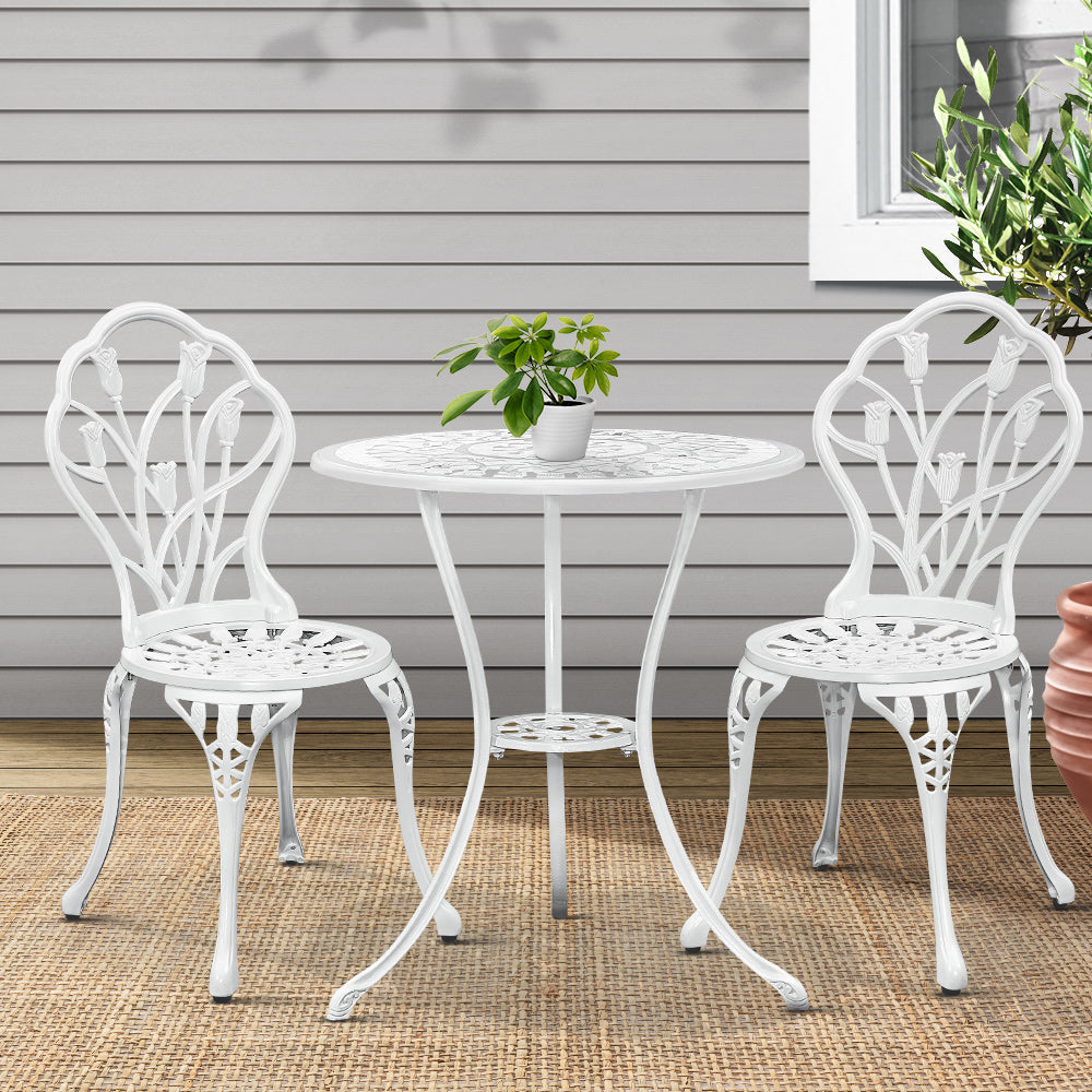 Sorley 3PC Outdoor Bistro Table Chair Setting - White