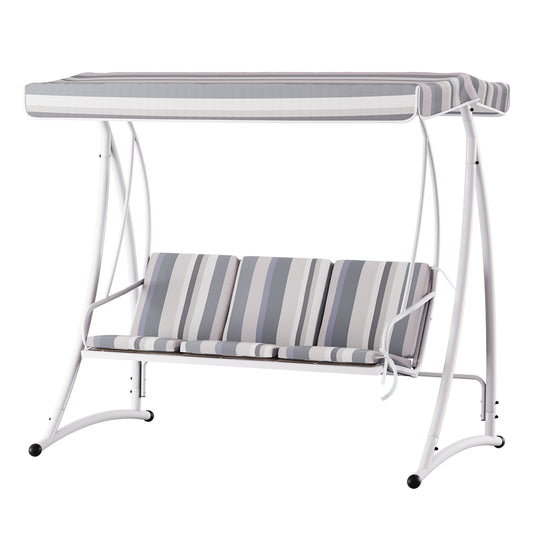 3 Seater Canopy Swing Chair - White & Grey