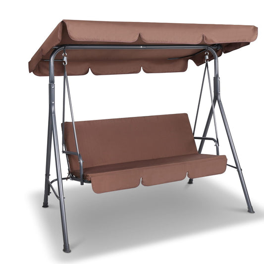 3 Seater Outdoor Canopy Swing Chair - Coffee