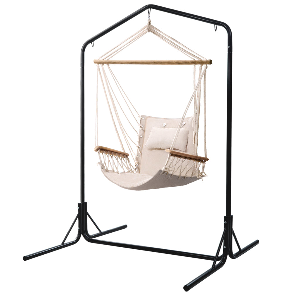 Cream Hammock Swing Chair With Pillow and Stand (3 hooks)