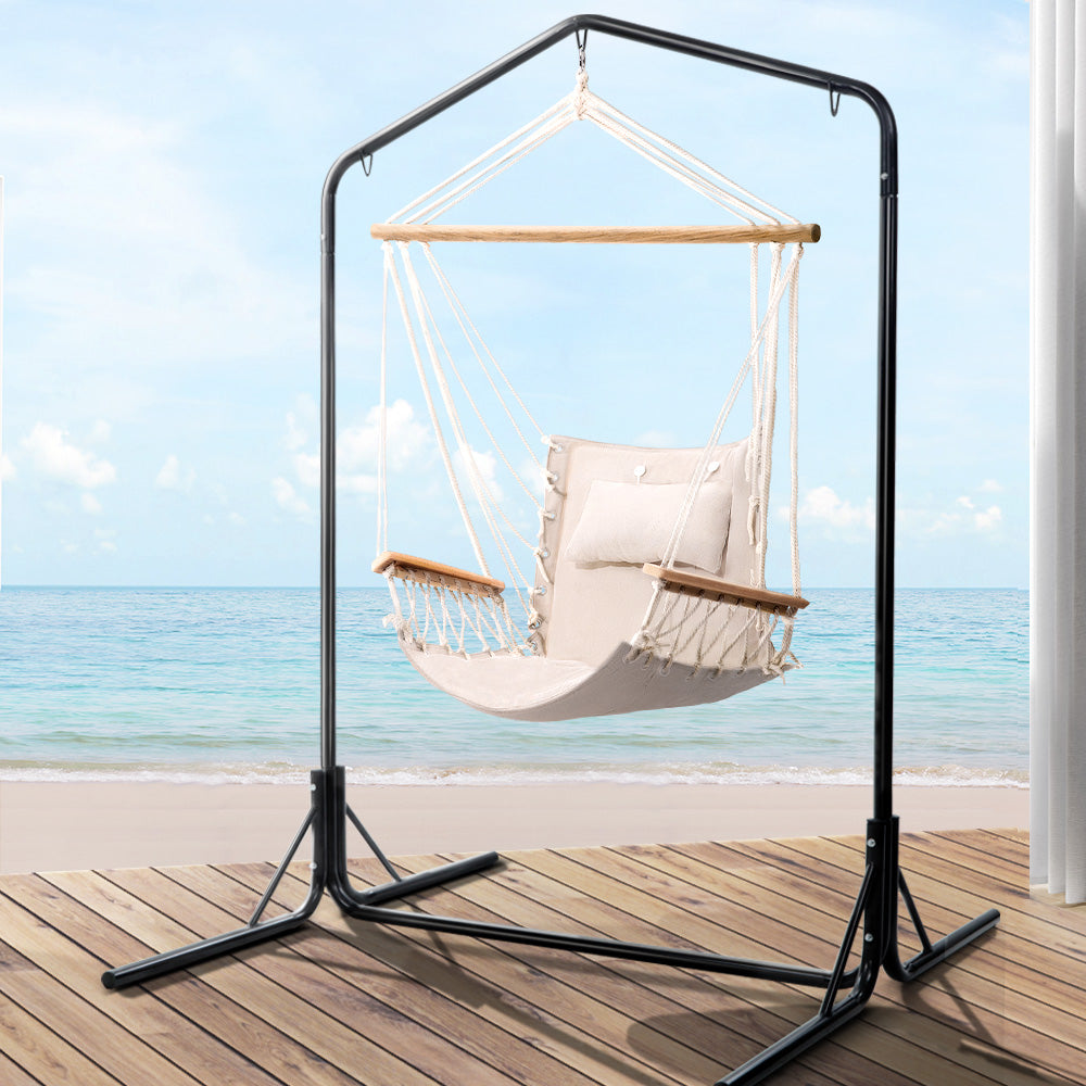 Cream Hammock Swing Chair With Pillow and Stand (3 hooks)