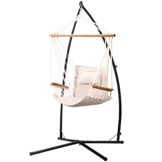 Cream Hammock Swing Chair With Pillow and Stand