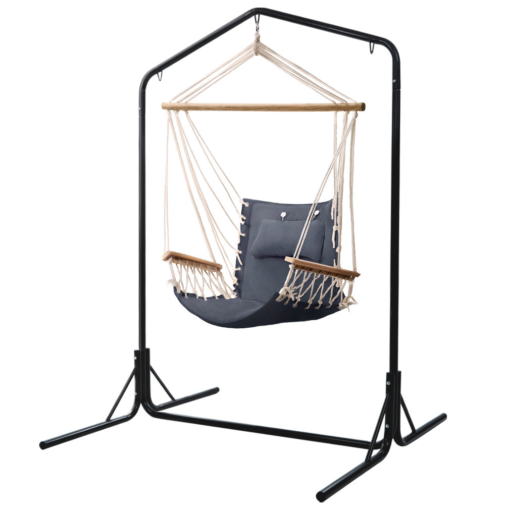 Grey Hammock Swing Chair With Pillow and Stand (3 hooks)