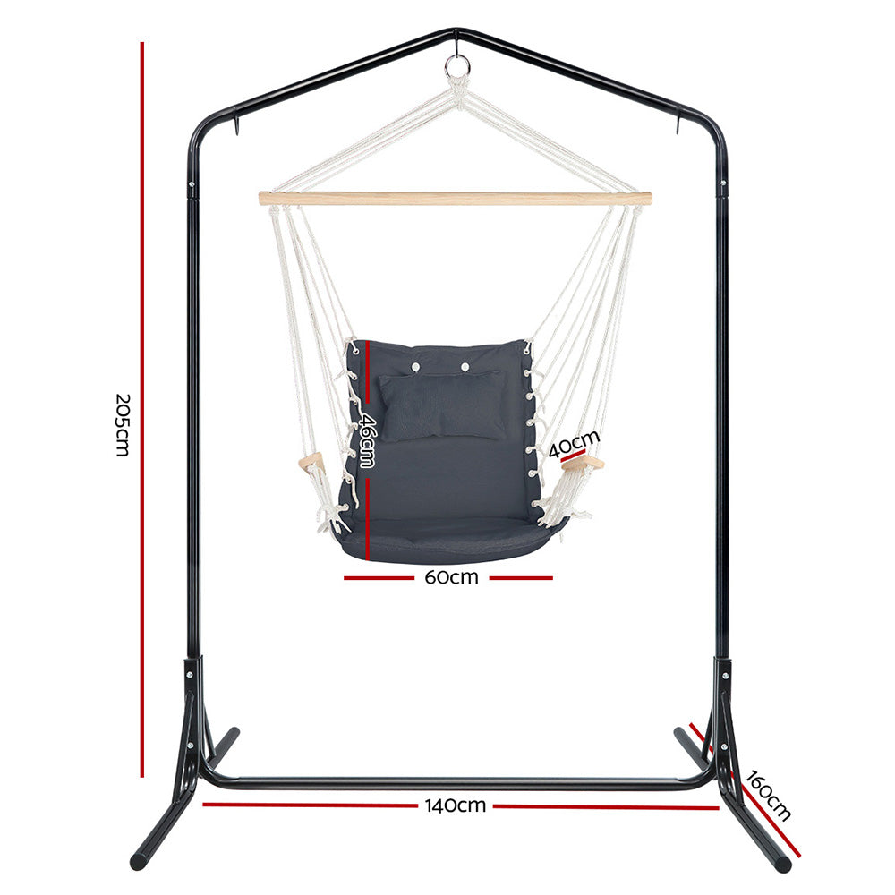 Grey Hammock Swing Chair With Pillow and Stand (3 hooks)