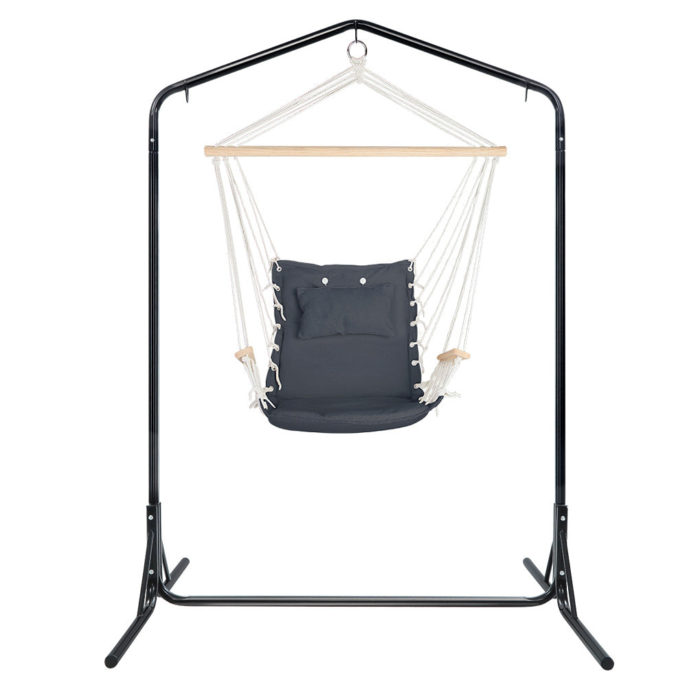 Grey Hammock Swing Chair With Pillow and Stand (3 hooks)