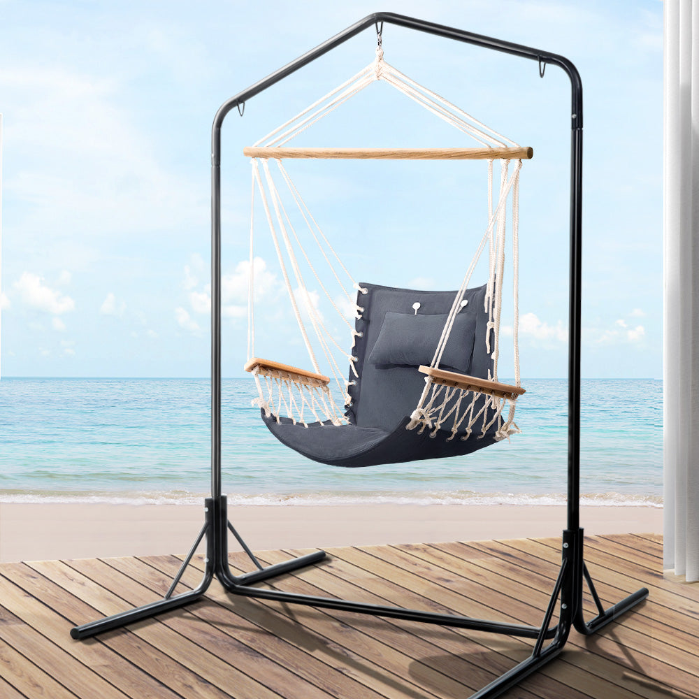 Grey Hammock Swing Chair With Pillow and Stand (3 hooks)