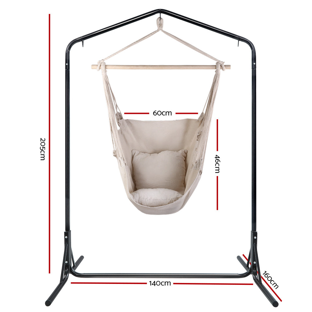 Outdoor Hammock Chair with Stand Hanging Hammock with Pillow Cream