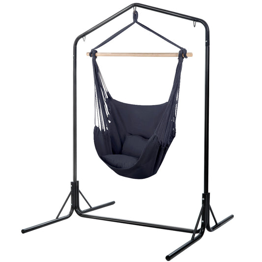 Dark Grey Hammock Swing Chair With Pillow and Stand (3 hooks)