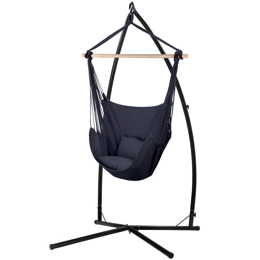 Dark Grey Hammock Swing Chair With Pillow and Stand