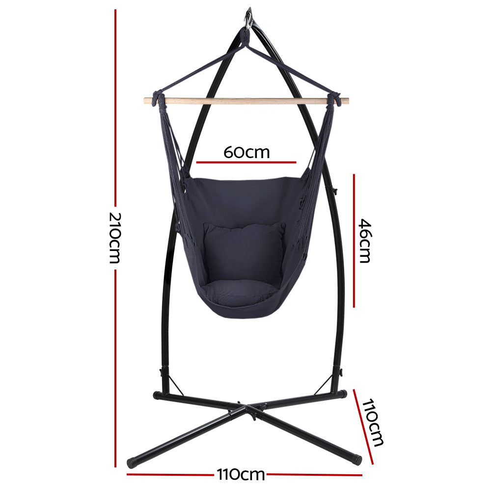 Dark Grey Hammock Swing Chair With Pillow and Stand